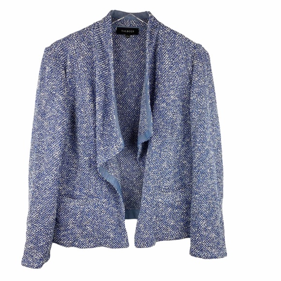 Talbots Sweaters - TALBOTS Boucle Blue White Classic Tweed Draped Cardigan Large